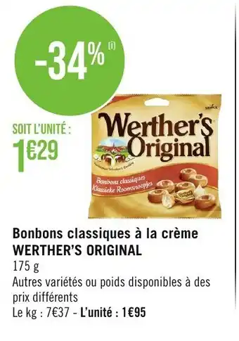 Géant Casino Bonbons classiques à la crème WERTHER'S ORIGINAL offre