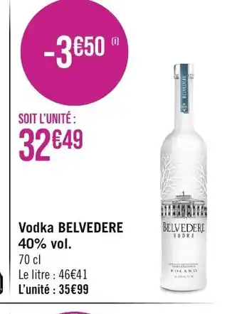 Géant Casino Vodka BELVEDERE 40% vol. 70 cl offre
