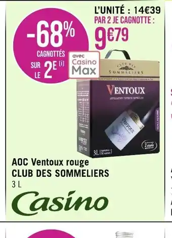 Géant Casino AOC Ventoux rouge CLUB DES SOMMELIERS offre