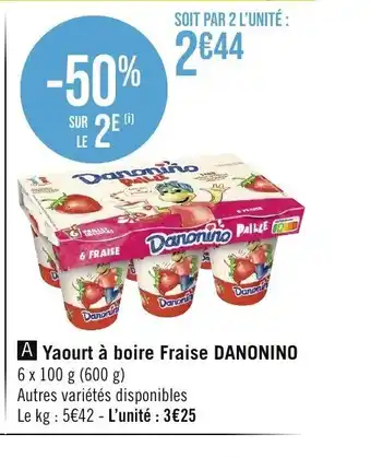 Géant Casino A Yaourt à boire Fraise DANONINO 6 x 100 g (600 g) offre