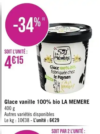 Glace vanille 100% bio LA MEMERE 400 g