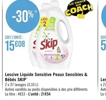 Géant Casino Lessive Liquide Sensitive Peaux Sensibles & Bébés SKIP* offre