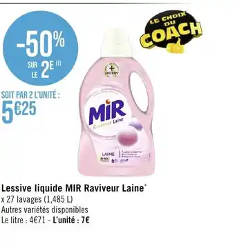 Géant Casino Lessive liquide MIR Raviveur Laine* x 27 lavages (1,485 L) offre