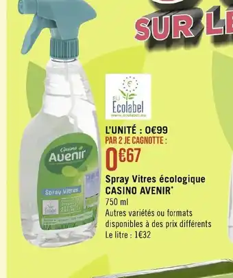 Géant Casino Spray Vitres écologique CASINO AVENIR* offre