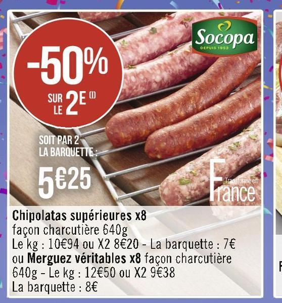 Casino Supermarchés Socopa chipolatas supérieures x8 offre