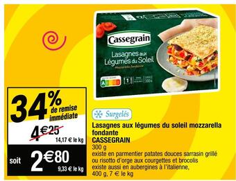 Cassegrain lasagnes aux légumes du soleil mozzarella fondante