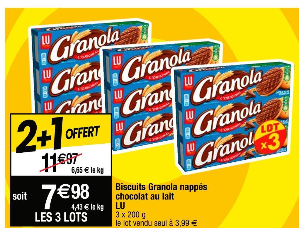 Cora Lu biscuits granola nappés chocolat au lait offre