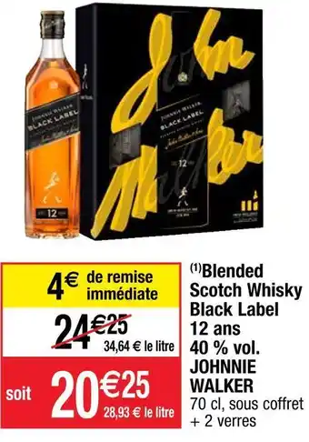 Cora x Carrefour Johnnie walker blended scotch whisky black label 12 ans 40 % vol. offre