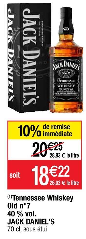 Cora Jack daniel's tennessee whiskey old n°7 40 % vol. offre