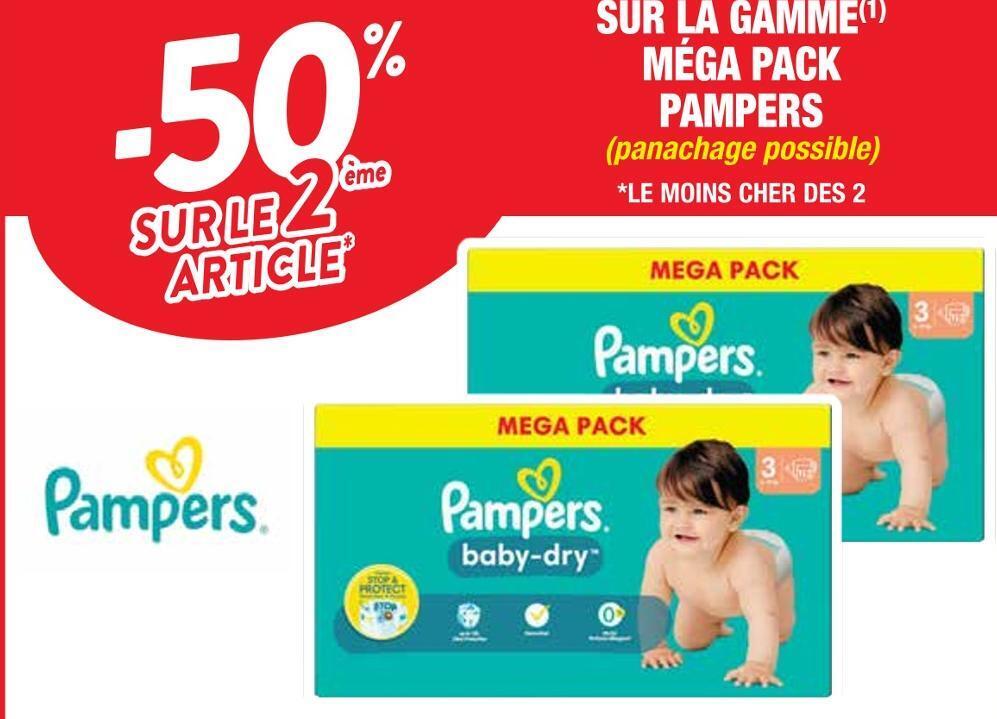 Cora Pampers -50% sur le 2ème article sur la gamme méga pack pampers offre