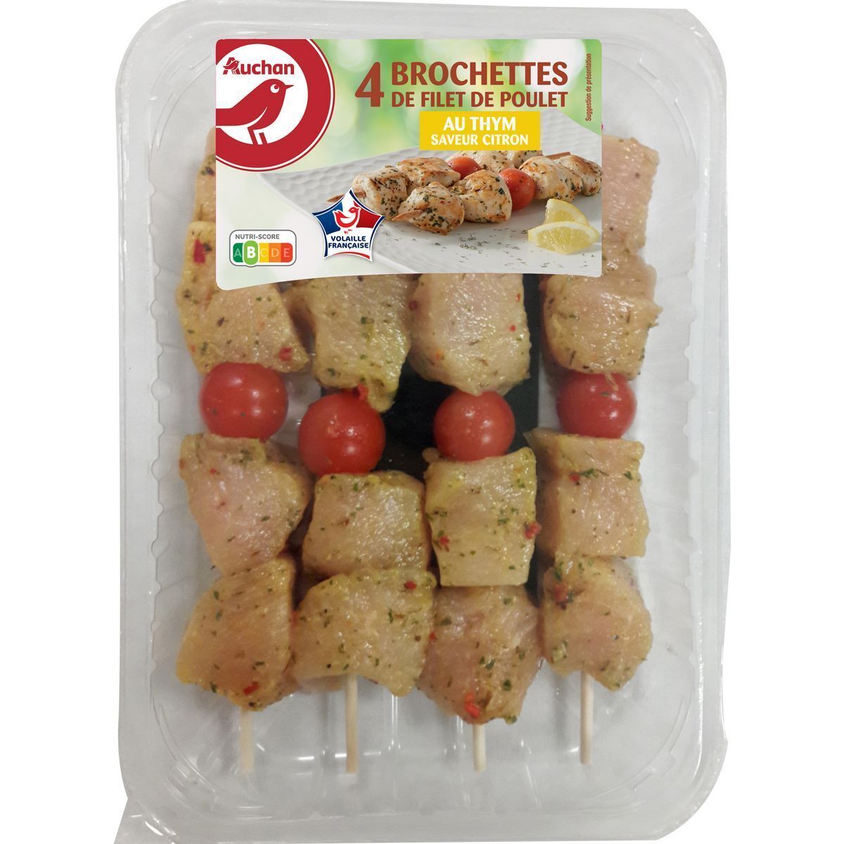Auchan 4 brochettes de poulet au thym et citron auchan offre