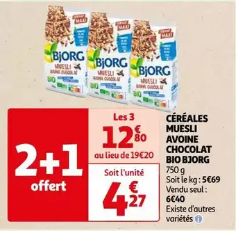Auchan Céréales muesli avoine chocolat bio bjorg offre