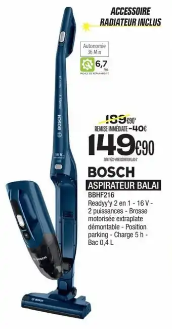Blanc Brun BOSCH ASPIRATEUR BALAI BBHF216 offre