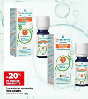 Gamme huiles essentielles PURESSENTIEL Formats 5 ml et 10 ml.