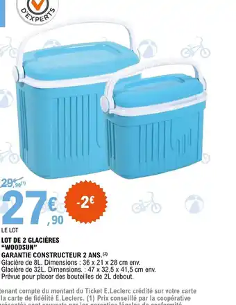 E.Leclerc LOT DE 2 GLACIÈRES "WOODSUN" offre
