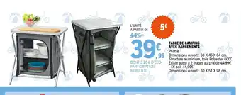 E.Leclerc TABLE DE CAMPING AVEC RANGEMENTS pliable offre