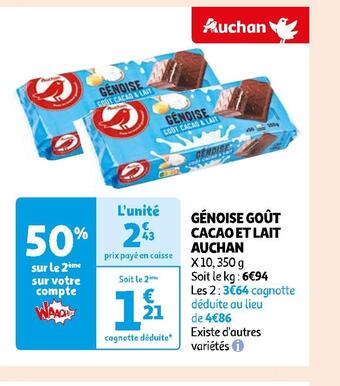 Auchan Auchan génoise goût cacao et lait offre