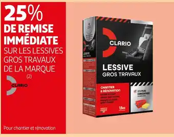 Auchan Clario 25% de remise immédiate sur les lessives gros travaux de la marque clario offre