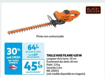 Auchan Black + decker taille haie filaire 420 w offre