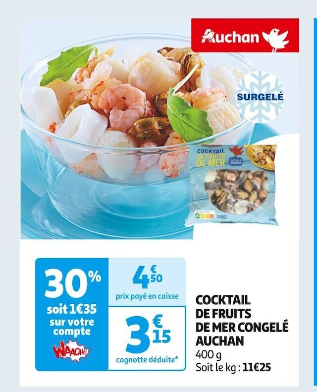 Promo Auchan cocktail de fruits de mer congelé chez Auchan Supermarché