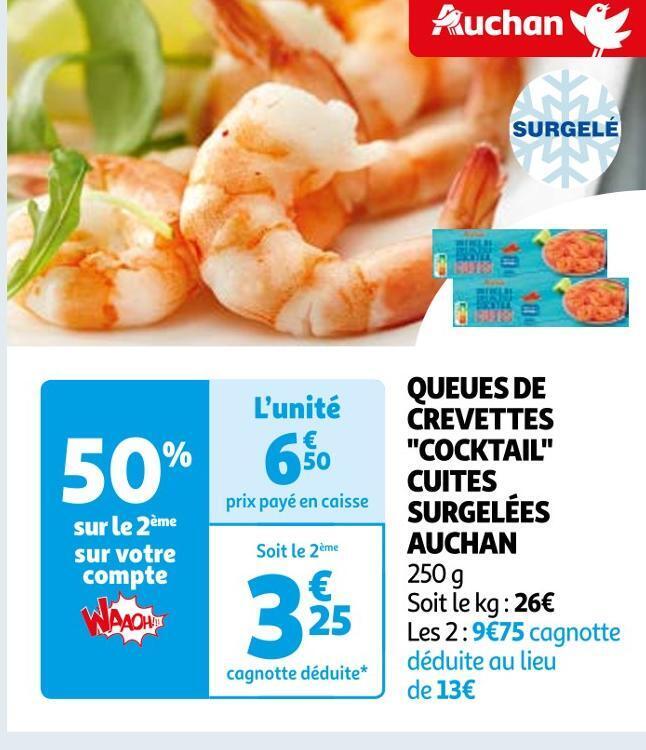 Auchan Auchan queues de crevettes cocktail cuites surgelées offre