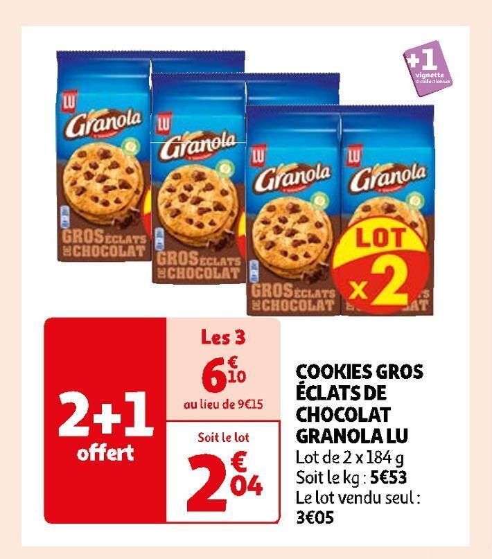 Auchan Lu cookies gros éclats de chocolat granola offre