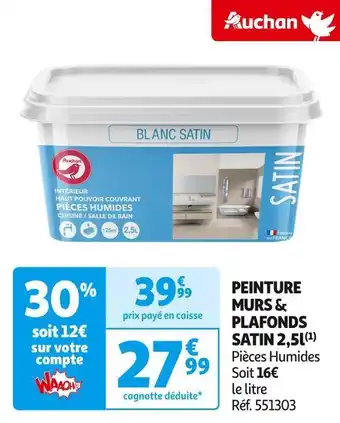 Auchan Auchan peinture murs & plafonds satin 2,5l offre