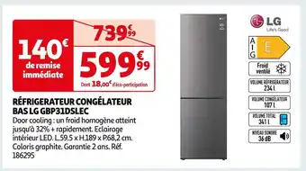 Auchan Lg réfrigerateur congélateur bas gbp31dslec offre