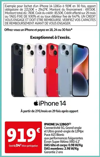 Auchan Apple iphone 14 128go offre