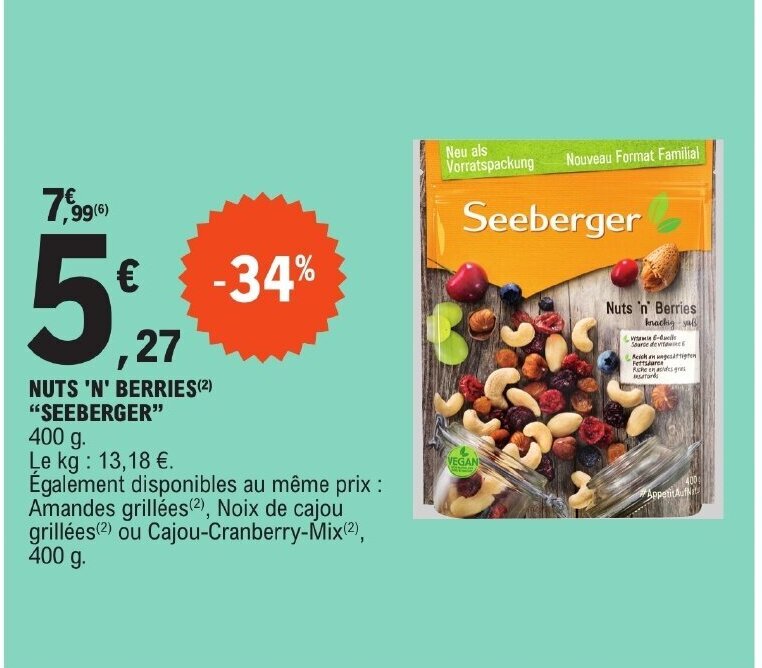 Promo NUTS 'N' BERRIES (2) "SEEBERGER" chez E.Leclerc
