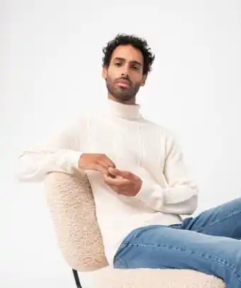 Pull homme en maille torsadée à col roulé