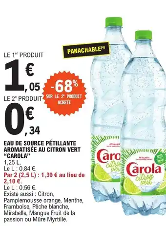 E.Leclerc EAU DE SOURCE PÉTILLANTE AROMATISÉE AU CITRON VERT "CAROLA" offre