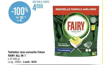 Géant Casino Tablettes lave-vaisselle Citron FAIRY ALL IN 1* offre