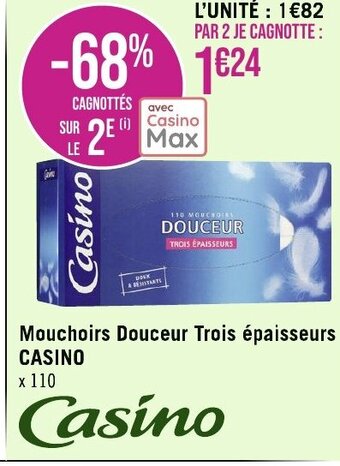 Géant Casino Mouchoirs Douceur Trois épaisseurs CASINO offre