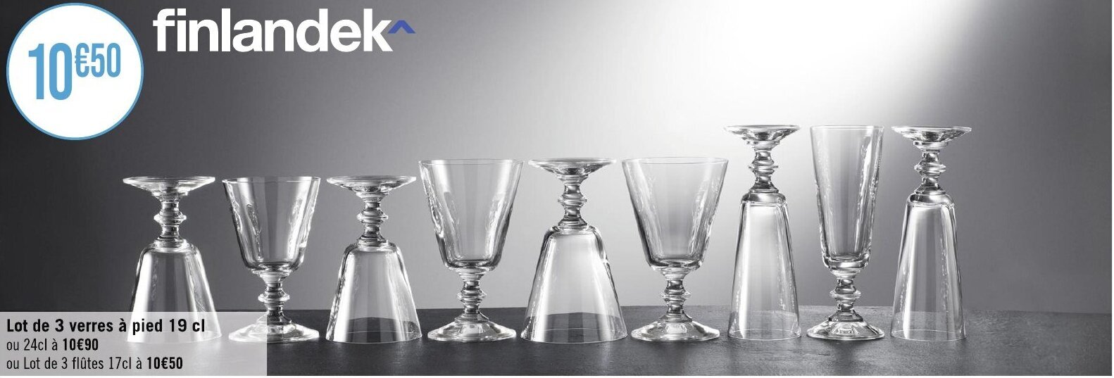 Géant Casino Lot de 3 verres à pied 19 cl offre