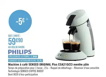Géant Casino Machine à café SENSEO ORIGINAL Plus CSA210/23 menthe pâle offre