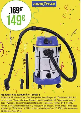 Aspirateur eau et poussière 1600W 3