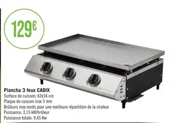Géant Casino Plancha 3 feux CADIX Surface de cuisson: 62x34 cm offre