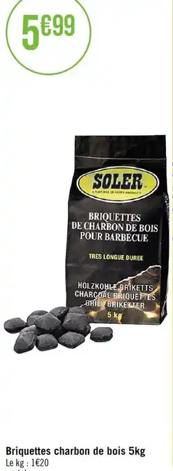 Géant Casino Briquettes charbon de bois 5kg Le kg: 1€20 offre