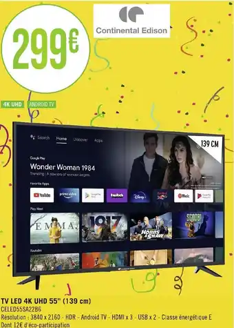Géant Casino TV LED 4K UHD 55" (139 cm) CELED55SA22B6 offre