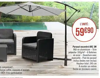 Parasol excentré ARC 3M Mât en aluminium - Toile polyester 160g/m² - 6 Baleines