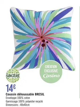 Géant Casino Coussin déhoussable BRESIL Enveloppe 100% coton offre