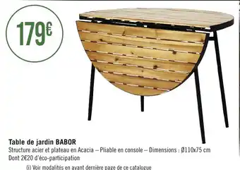 Géant Casino Table de jardin BABOR offre