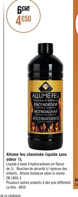 Géant Casino Allume feu cheminée liquide sans odeur 1L offre