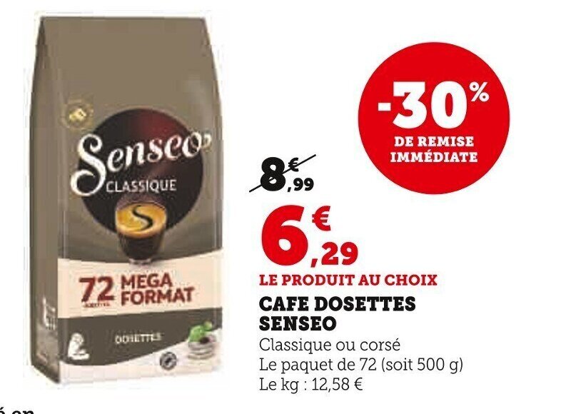 Super U CAFE DOSETTES SENSEO offre