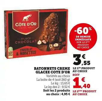 BATONNETS CREME LE 1ER PRODUIT GLACEE COTE D'OR AU CHOIX