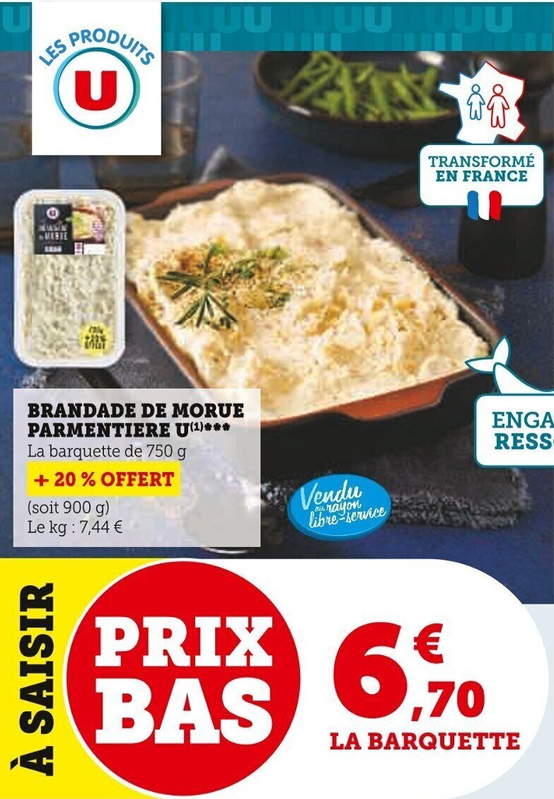 Super U BRANDADE DE MORUE PARMENTIERE U(¹)*** offre