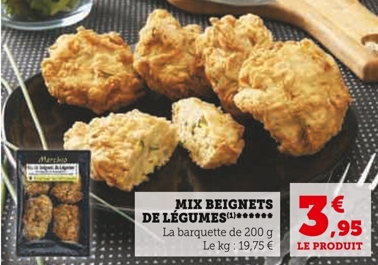 Super U MIX BEIGNETS DE LÉGUMES(¹)****** La barquette de 200 g Le kg: 19,75 € offre