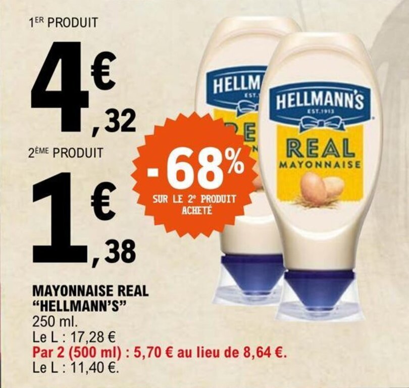 Promo MAYONNAISE REAL "HELLMANN'S" chez E.Leclerc