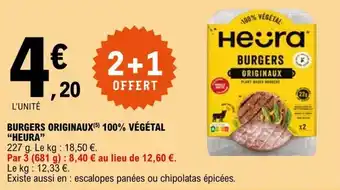 E.Leclerc BURGERS ORIGINAUX(5) 100% VÉGÉTAL "HEURA" offre